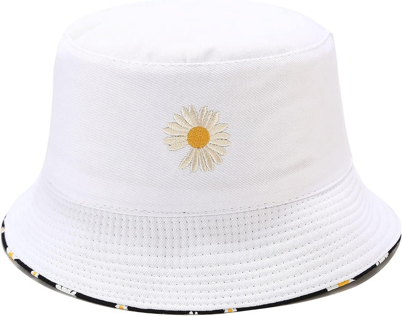EYBF Flower Reversible Bucket Hat Cotton Summer Travel Beach Sun Hats Emboridery for Women Men - Image 1